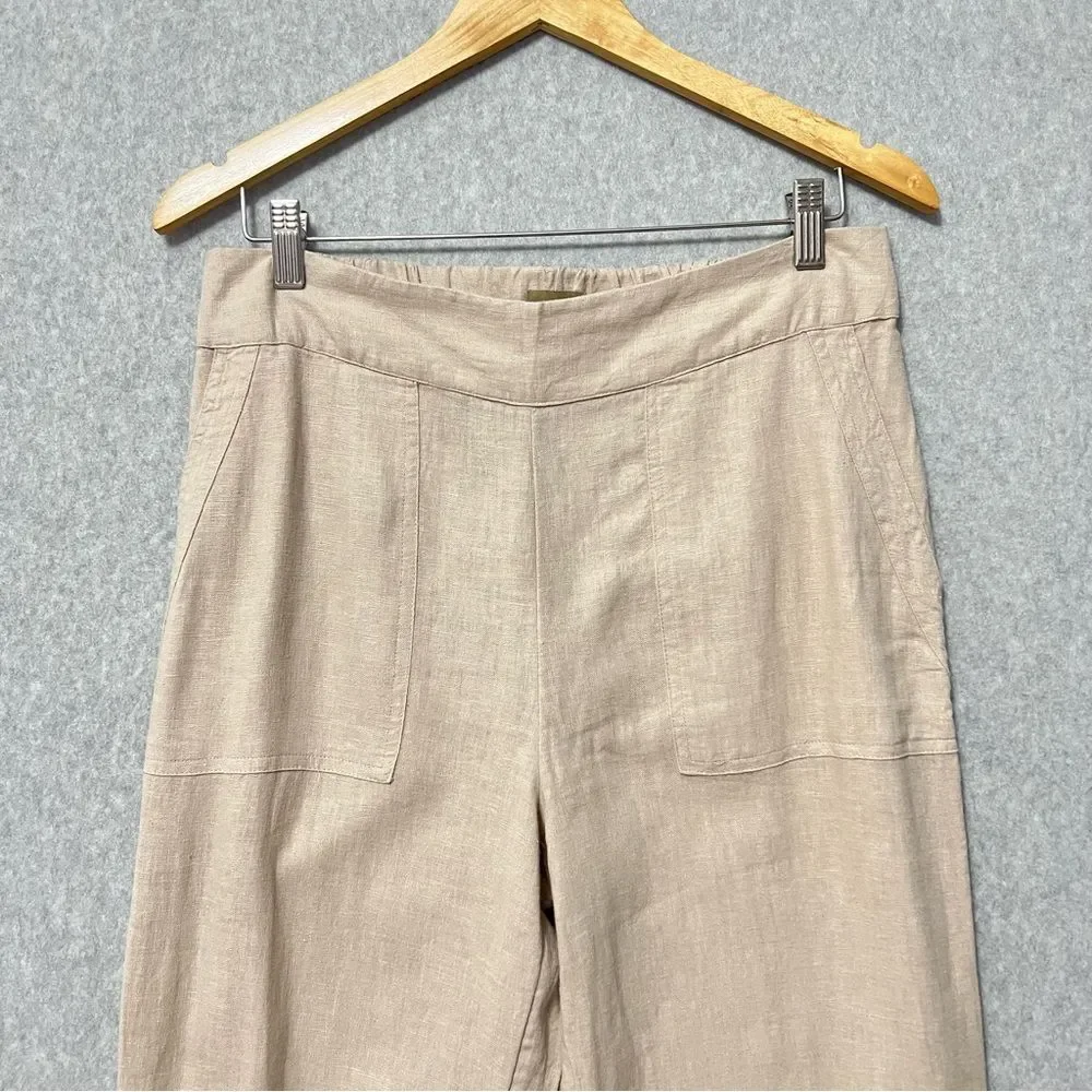 d&co Naturals Linen Blend Pull On Pants Size Small Tan Cinched Tie Ankles Beach